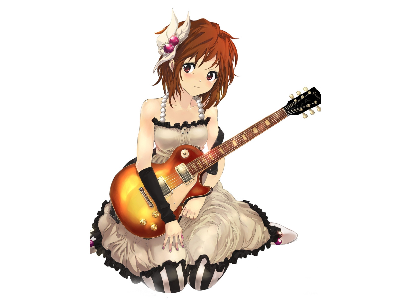 Brown Eyes Brown Hair Guitar Hirasawa Yui Instrument K On